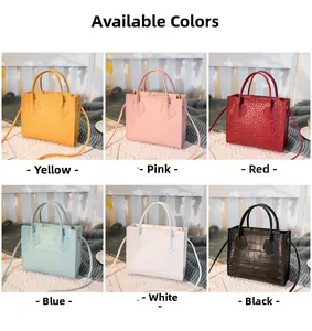 Detailed grid view showcasing six vibrant colors of crocodile pattern crossbody bags