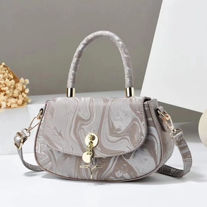 Chic macaron multi-layer crossbody bag with marble texture and metal cross pendant