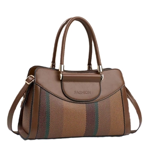 Grand sac cabas bicolore style rétro en simili cuir haut de gamme avec rayures