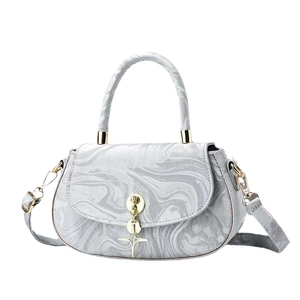 Elegant grey marble pattern handbag with golden star pendant and adjustable strap