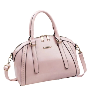 Rosa Handtasche aus PU-Leder mit goldenen Nieten und verstellbarem Schultergurt