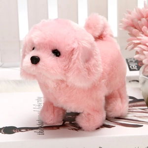Giocattolo cane elettronico di peluche rosa per bambini che cammina con pelliccia morbida