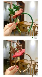 Détails des serre-têtes bois de renne vert et marron avec mini chapeaux pour Noël