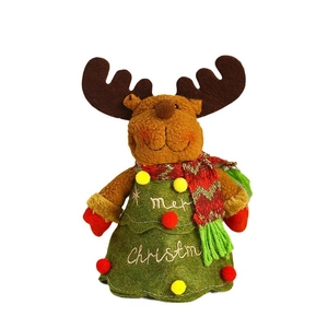 3D cartoon reindeer plush gift bag with Merry Christmas embroidery and red scarf