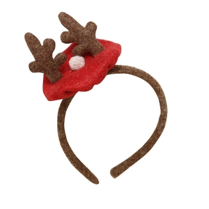 Serre-tête bois de renne de Noël en feutre marron avec un petit pompon blanc doux