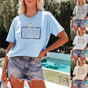 Style d'été en plein air de t-shirts à col rond avec imprimé Speech Therapy en quatre couleurs