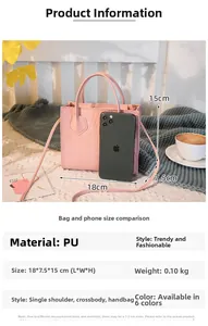 Pink crocodile pattern mini handbag detail with PU leather texture and size specifications
