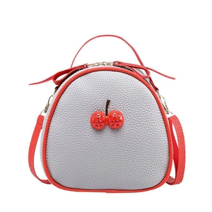 Mini Round Crossbody Bag PU Leather Lychee Pattern Cherry Rhinestone Decor Top Handle Fashion For Women Girls