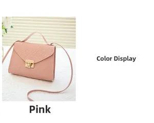 Close-up of pink woven texture handbag with gold metal clasp and top handle detail