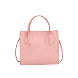 Pink crocodile pattern tote bag with top handles and shoulder strap for women
