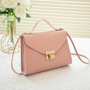 Women Fashion PU Leather Woven Texture Small Square Shoulder Bag Elegant Gold Lock Handbag Crossbody Bag For Daily Commute
