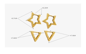 Detailed size chart for gold geometric star and triangle titanium steel earrings