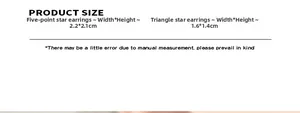 Size chart showing dimensions for star and triangle geometric titanium earrings in cm