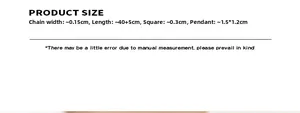 Detailed technical diagram showing necklace dimensions with square and rectangle pendants