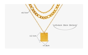 Detailed size chart for vintage layered gold necklaces with abstract pendant dimensions