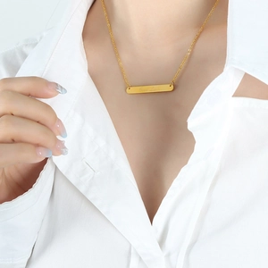 Collier Pendentif Barre en Acier Inoxydable Minimaliste Avec Gravure Good Luck Or Argent Plaqué Bijoux de Mode Cadeau Femme