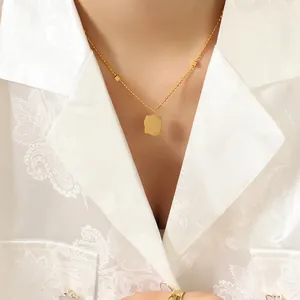 18K gold plated bead chain necklace with Good Luck and smiley face geometric pendant