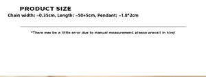 Size chart showing 0.35cm chain width and 1.8x2cm heart pendant dimensions for necklace