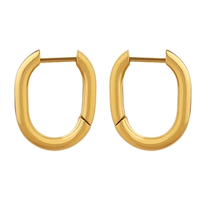 Boucles d'oreilles créoles ovales en forme de U dorées polies avec zircon minimaliste