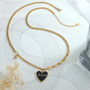 18K gold plated necklace with cuban chain, heart pendant and Forever engraving
