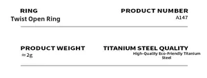 Specifications of twisted titanium steel open ring A147 with 18K gold plating