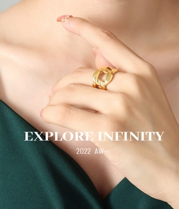 Detail of chunky gold cuban link ring in 18K plated titanium steel for a modern look