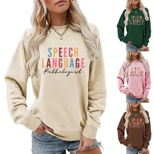 Women Sweatshirt Round Neck Long Sleeve Speech Language Pathologist Print Casual Loose Cotton Blend Pullover Tops