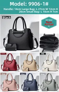 Detailed view of women's tote set with multi-layer interior and seven color options