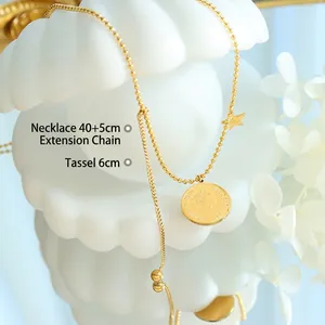 Collier Pendentif Pièce En Acier Inoxydable Pour Femmes Rétro Portrait Reine Elizabeth II Disque Rond Étoile Chaîne À Billes