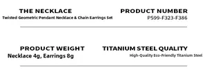 Spécifications du set collier à pendentif géométrique et boucles d'oreilles en acier titane