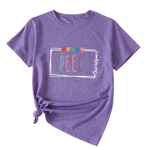 T-shirt violet à col rond avec imprimé Speech Therapy et détail de nœud latéral ample