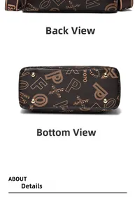 Detailansichten der bedruckten Kunstledertasche mit schützenden Metallnieten am Boden