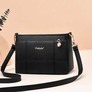 Women Crossbody Bag Lychee Texture PU Leather Large Capacity Trendy Handbag With Gold Hardware Stitching Detail