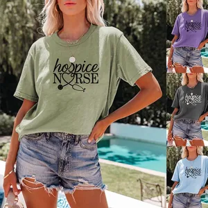 Hospice Infirmière Cœur Stéthoscope Graphique Femmes Mélange De Coton T-Shirt Décontracté Col Rond Manches Courtes Haut Ample
