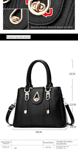 Detail showing high-capacity black PU leather handbag with gold teardrop lock and hardware