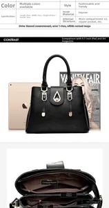 Internal layout of large leather handbag showing compartments and detailed dimensions