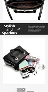 Internal view of large black tote bag showing three main compartments and high storage capacity
