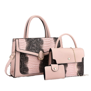 Three-piece women's handbag set in pink and brown snake pattern stylish tote bags
