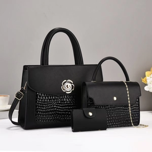 Elegant PU Leather Crocodile Pattern Handbag Crossbody Bag And Wallet With Metal Flower Decoration Fashion Stylish Simple Ladies Travel Work Accessories