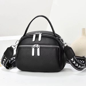 Women Crossbody Bag Multi-Layer Litchi Pattern PU Leather Shoulder Bag Wide Woven Strap Large Capacity Handbag Casual