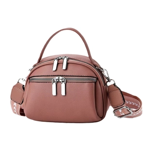 Fashionable mauve multi-layer small round crossbody bag with adjustable jacquard strap