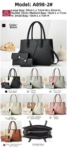 Three-piece set of large tote, medium pouch and small wallet in lychee grain faux leather