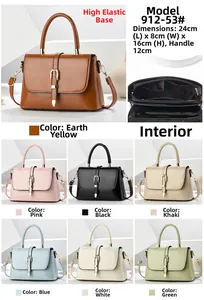 Detailed interior compartment view and seven color options for the macaron shoulder bag