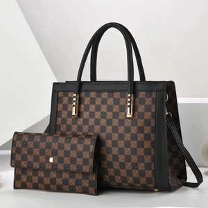 Ensemble sac cabas à carreaux pour femme avec pochette assortie et bandoulière
