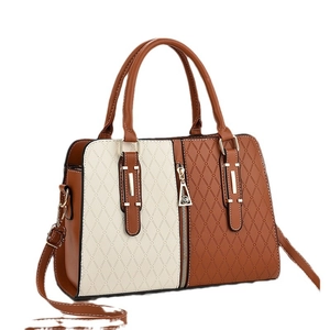 Contrast panel stitched tote bag with diamond lattice embossing and shoulder strap