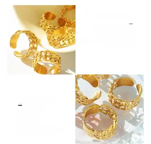 Close-up of 18k gold plated double-layer chain link ring in durable stainless steel