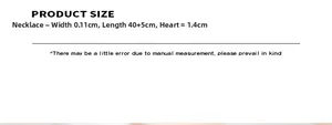 Tableau des tailles pour collier coeur en acier plaqué or 18 carats avec mesures