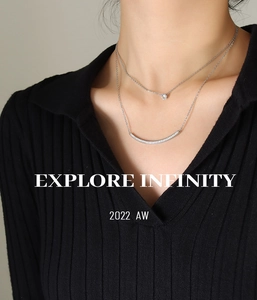 Detailed view of layered silver necklace with zircon pendant on elegant model