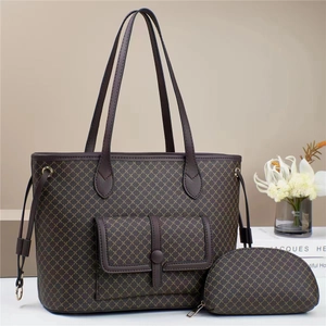 Detail of coffee tote bag with geometric print and matching zippered coin purse