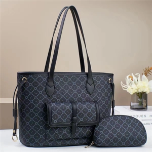 Ensemble de 3 sacs cabas noirs à monogramme avec sac à main et petit porte-monnaie